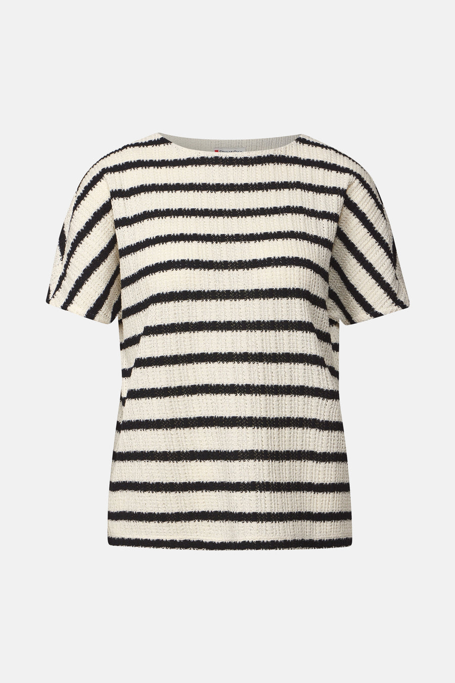 T-shirt à rayures noir et blanc par Street One, en maille texturée à manches courtes.