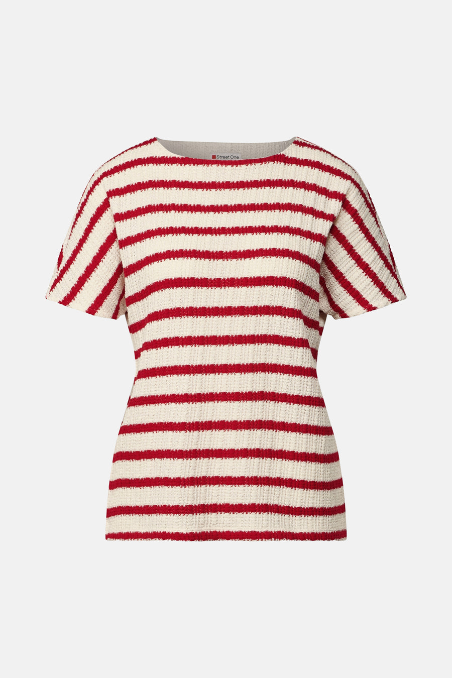 T-shirt à rayures rouges et blanches de Street One, en maille texturée.