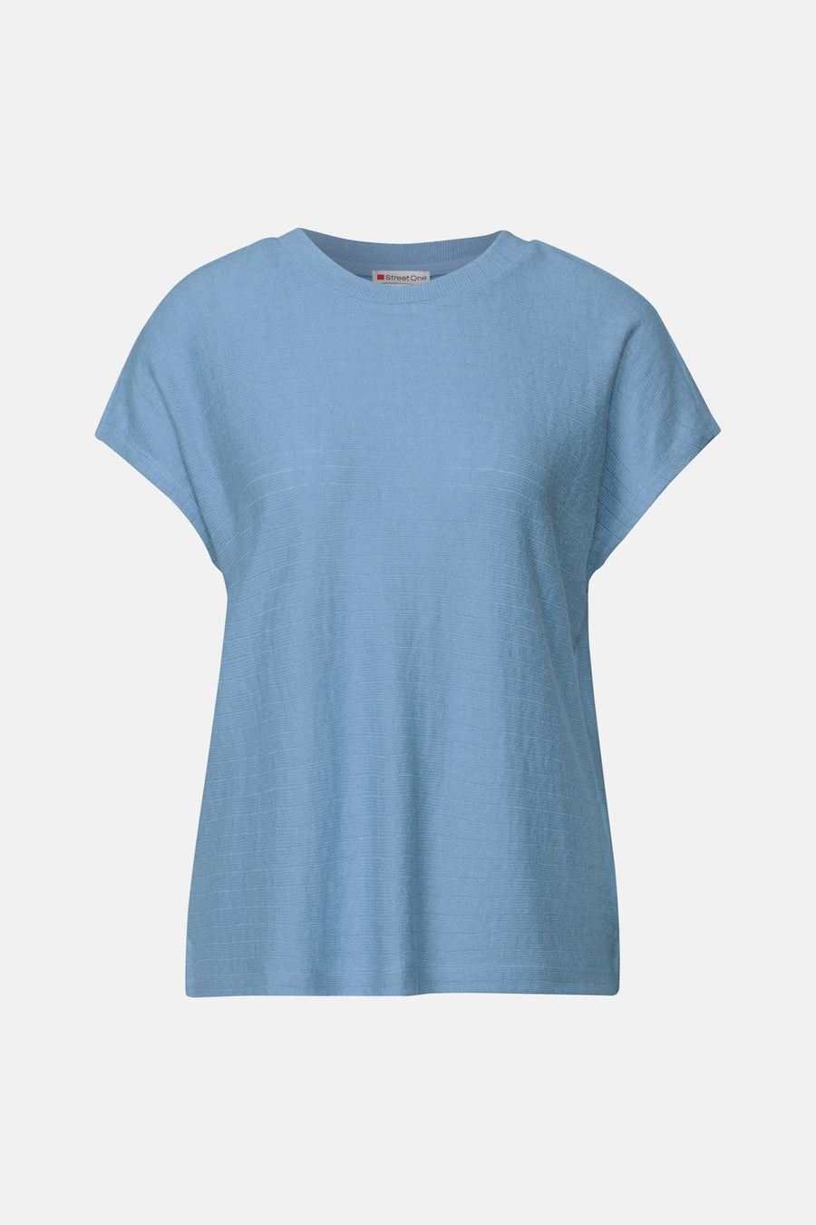 Top met korte mouwen blauw van STREET ONE, met een subtiele textuur en een ronde hals.