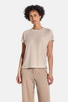 Top uni manches courtes beige de Street One, porté avec un pantalon beige uni.