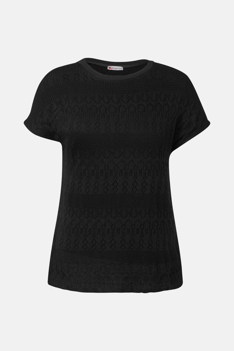 Top uni manches courtes noir de Street One avec texture ajourée fantaisie.