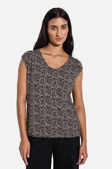 Top uni manches courtes multicolore de Street One avec motif abstrait noir et crème.