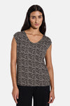 Top uni manches courtes multicolore de Street One avec motif abstrait noir et crème.