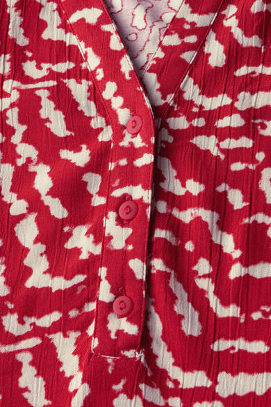 Chemisier à manches longues multicolore de STREET ONE, à imprimé abstrait rouge et blanc, avec patte de boutonnage.
