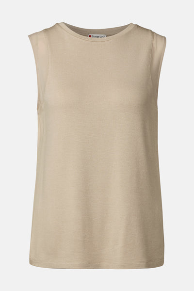 Débardeur beige en maille côtelée de Street One avec empiècements lisses aux épaules.