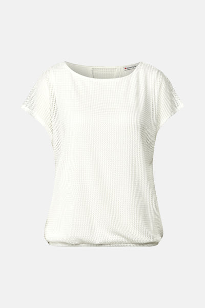 Top uni manches courtes blanc de Street One, avec une texture gaufrée.