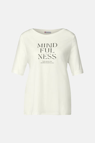 Wit T-shirt met korte mouwen van Street One met de tekst "Mindfulness" in het zwart.