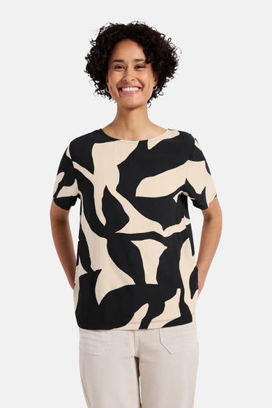 Multikleuren mouwloos overhemd van Street One, met een zwart en beige abstract patroon.