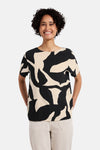Multikleuren mouwloos overhemd van Street One, met een zwart en beige abstract patroon.