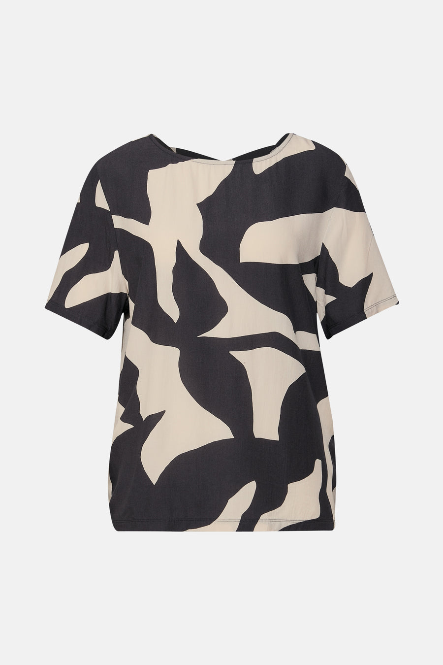 Multikleurige blouse van STREET ONE, met zwart en beige abstract patroon.