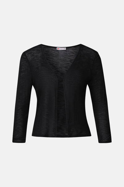 Gilet noir tricoté par Street One, coupe courte avec manches trois-quarts.