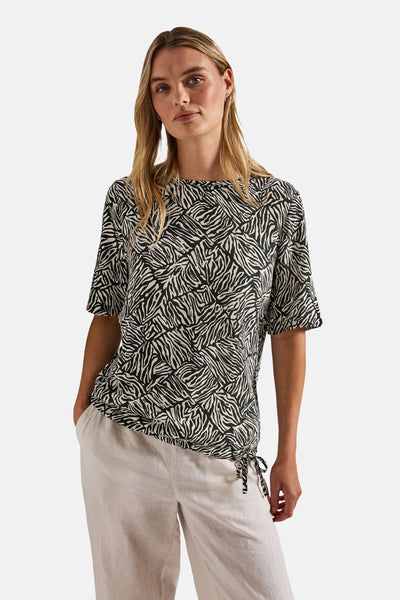 T-shirt à manches courtes multicolore de Street One, avec un motif zèbre et un nœud décoratif.