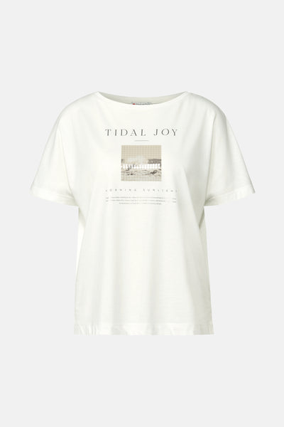 T-shirt écru à manches courtes de Street One, avec imprimé décoratif sur le devant.
