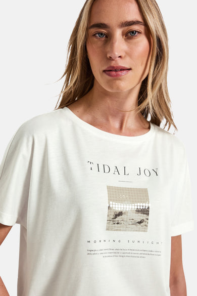 Ecru T-shirt met korte mouwen van STREET ONE, met grafische print en decoratieve tekst.