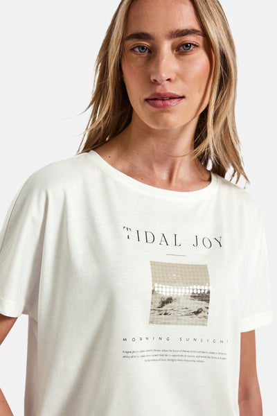 Ecru T-shirt met korte mouwen van STREET ONE, met grafische print en decoratieve tekst.