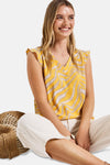 Chemisier sans manches multicolore de Street One avec motif abstrait sur fond jaune vif.