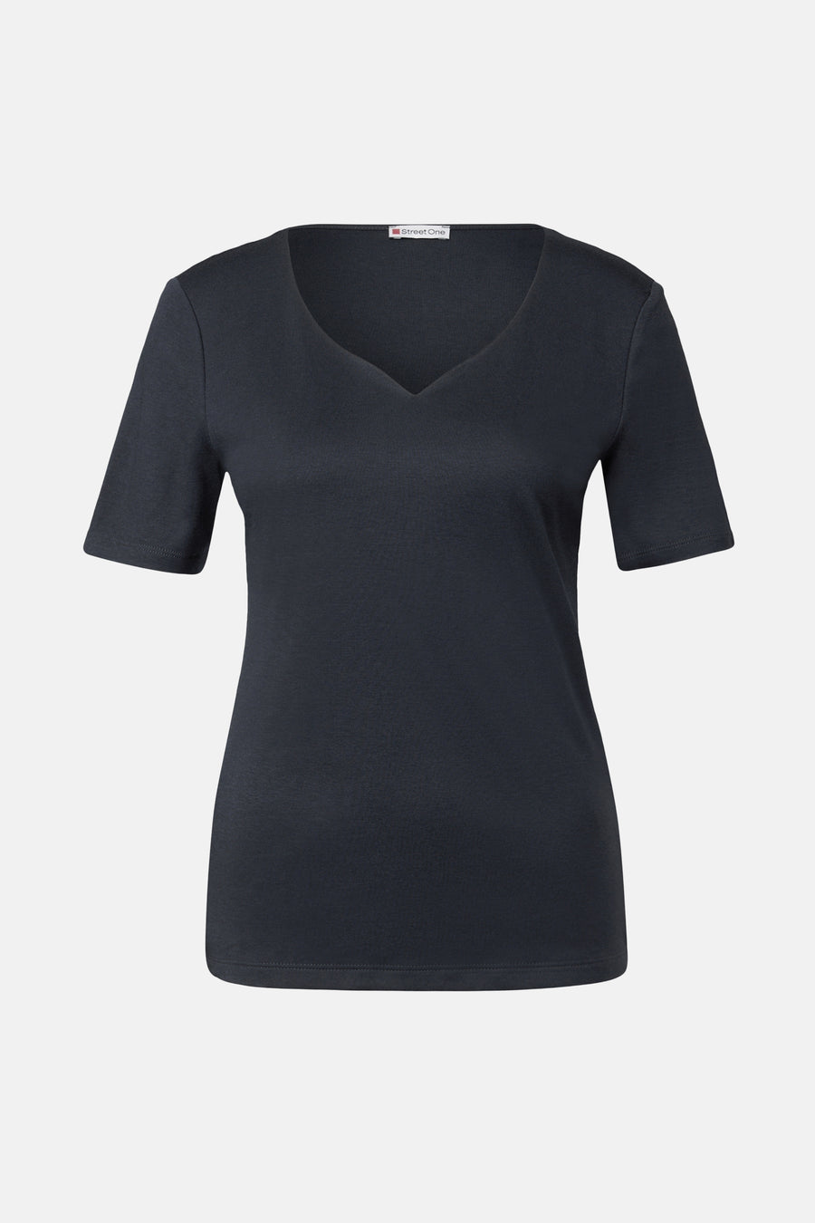 Blauw T-shirt met korte mouwen van Street One, met een eenvoudige V-hals.