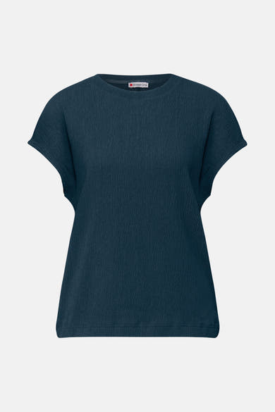 Top uni bleu à manches courtes de STREET ONE, en tissu texturé.