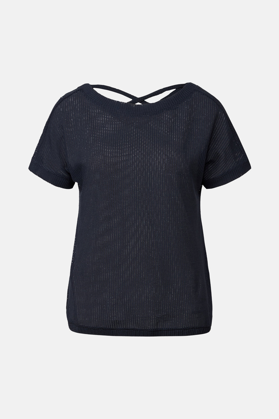 Top uni manches courtes bleu de Street One, avec détails croisés au dos.
