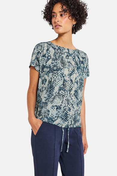 Blauwe T-shirt met korte mouwen van STREET ONE, slangenprint en trekkoord.