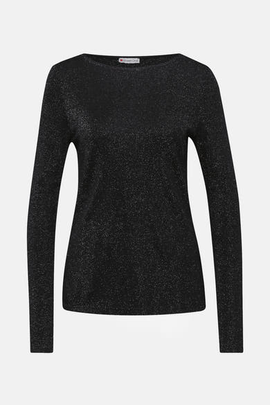 Top uni manches longues noir de Street One, avec un effet scintillant discret.
