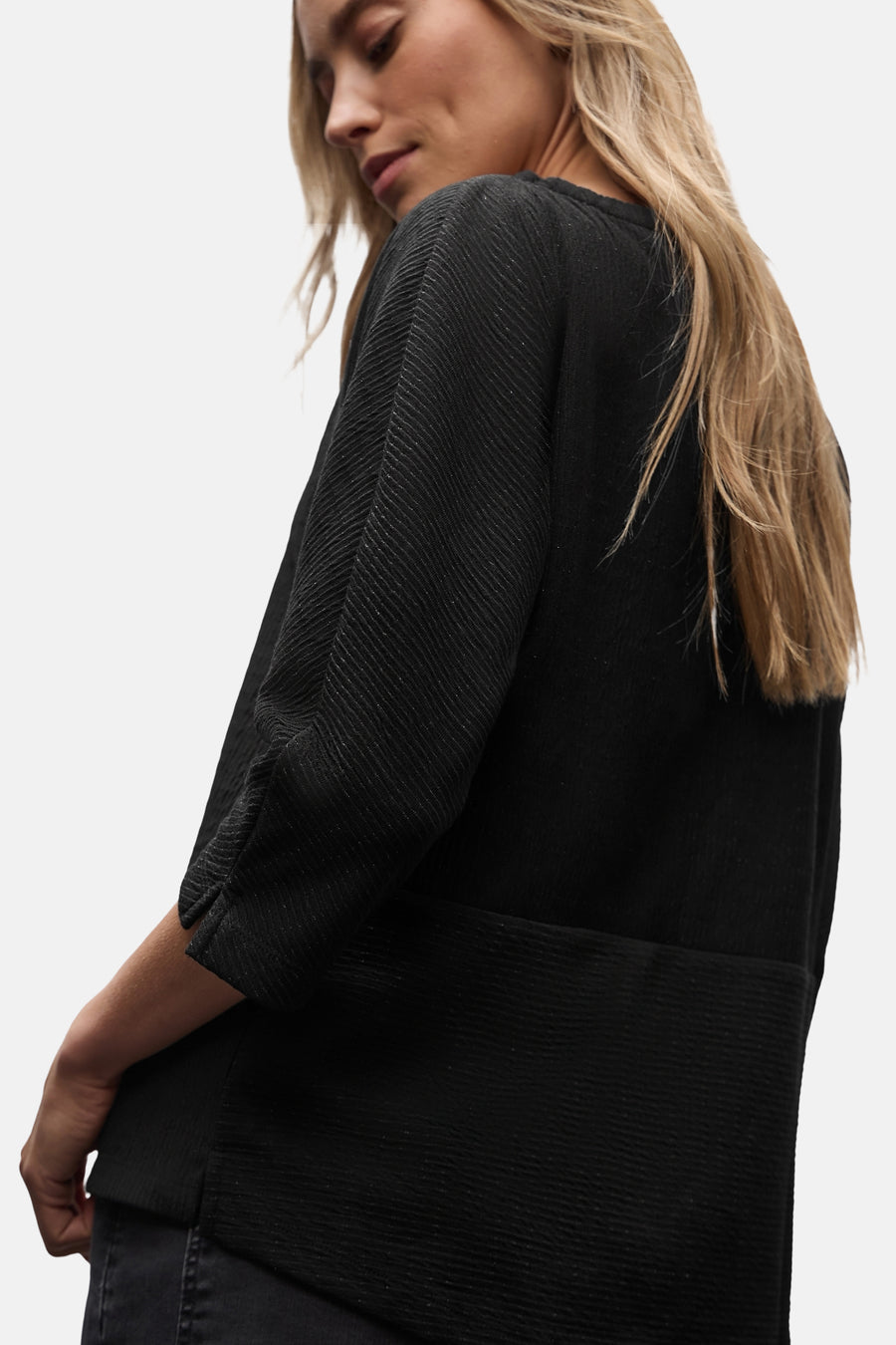Top met lange mouwen zwart van Street One met textuur driekwartmouwen.