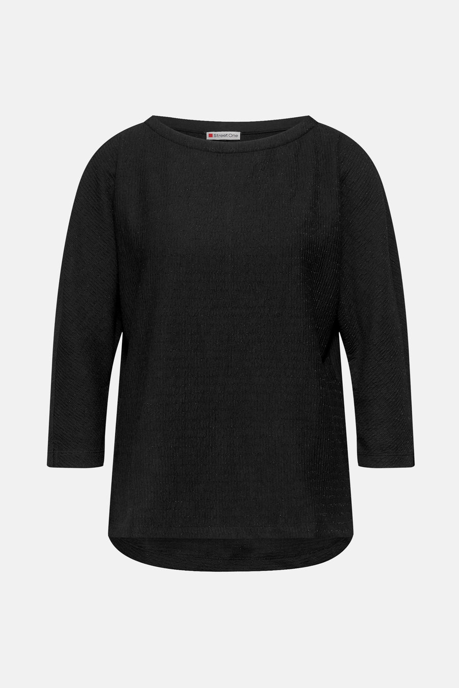 Zwarte top met driekwartmouwen van Street One, met een delicate ribstructuur.