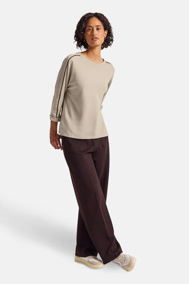 Top met lange mouwen beige van STREET ONE, met bruine strepen op de mouwen.