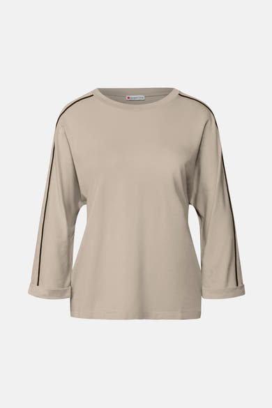 Top met lange mouwen beige van Street One met zwarte strepen op de mouwen.