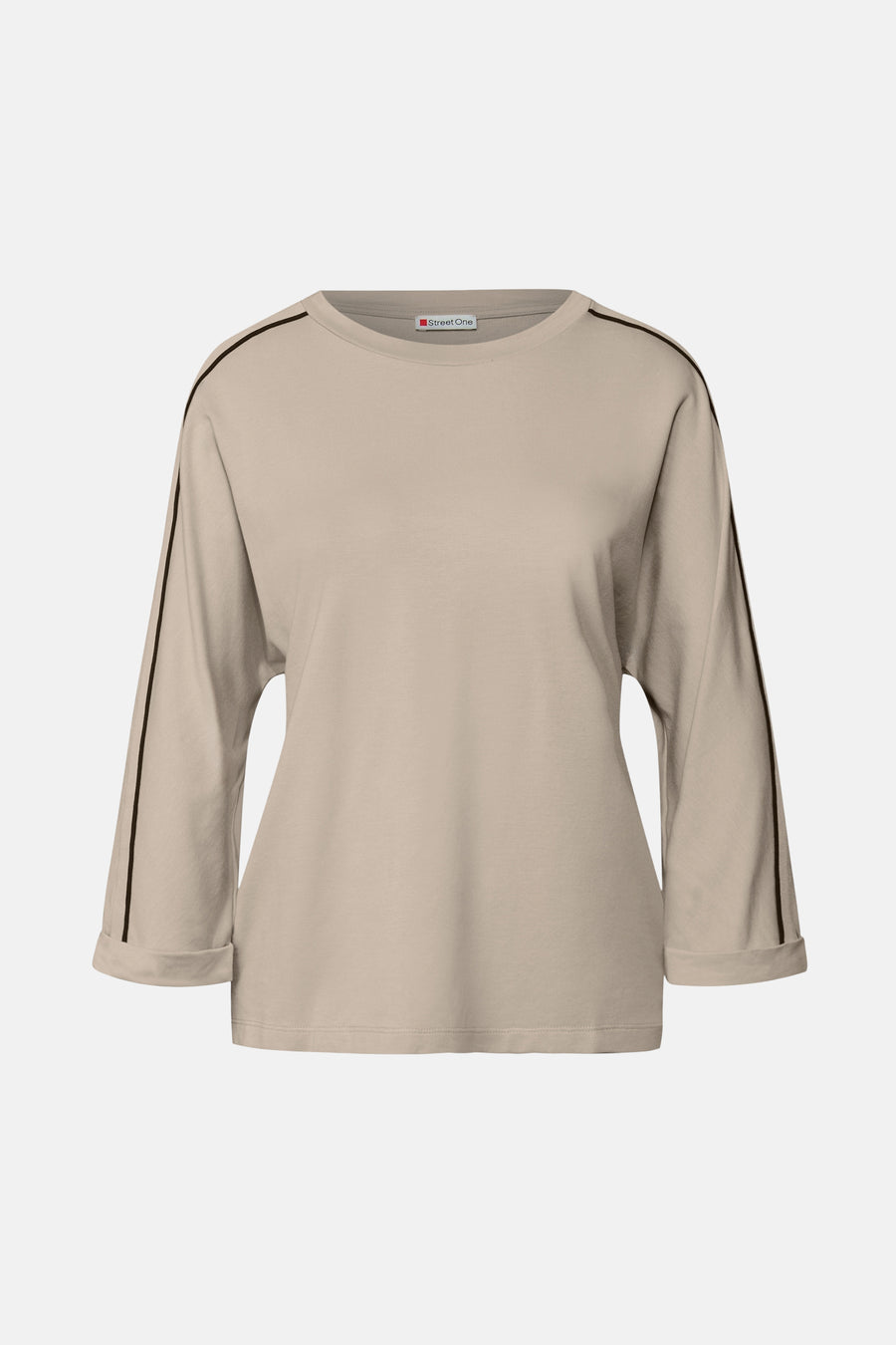 Top met lange mouwen beige van Street One met zwarte strepen op de mouwen.