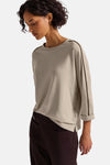 Top met lange mouwen in beige van Street One met contrasterende strepen op de mouwen en een bruine broek.