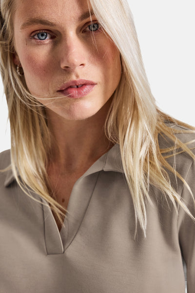 Top met korte mouwen beige van STREET ONE, met polokraag en lange mouwen.