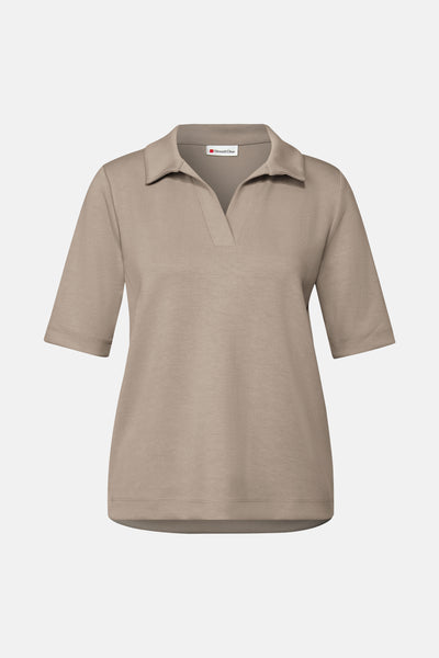 Top uni beige à manches courtes de Street One, coupe polo décontractée.