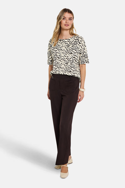 Multikleurig T-shirt met korte mouwen van Street One, zwart-beige dierenprint.