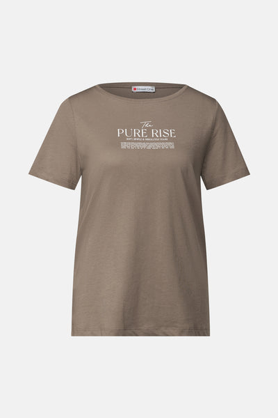 Beige T-shirt met korte mouwen van Street One, met een decoratieve print op de voorkant.