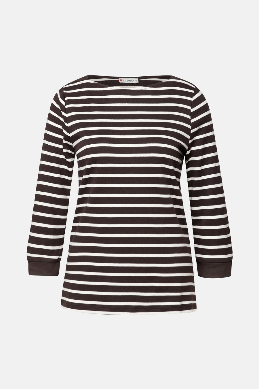 Gestreept wit en bruin T-shirt met lange mouwen van Street One