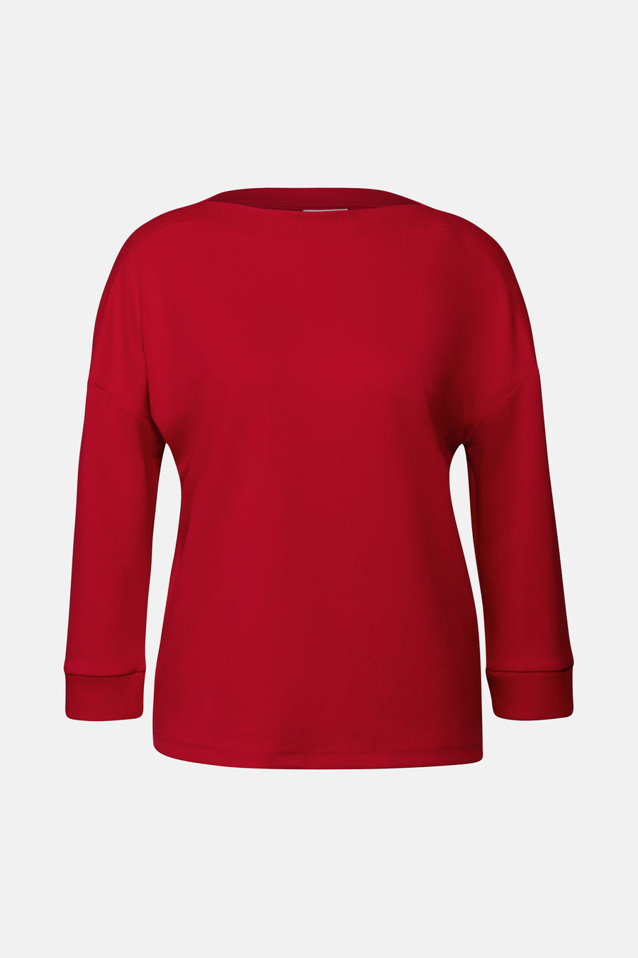 Top met korte mouwen rood van Street One, losse pasvorm met driekwartmouwen en geribbelde zomen.