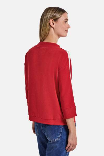Sweat col rond rouge de STREET ONE, avec des manches trois-quarts et finitions côtelées.
