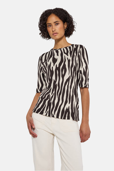 Bruin T-shirt met korte mouwen, van STREET ONE, met een zwart-wit zebraprint.