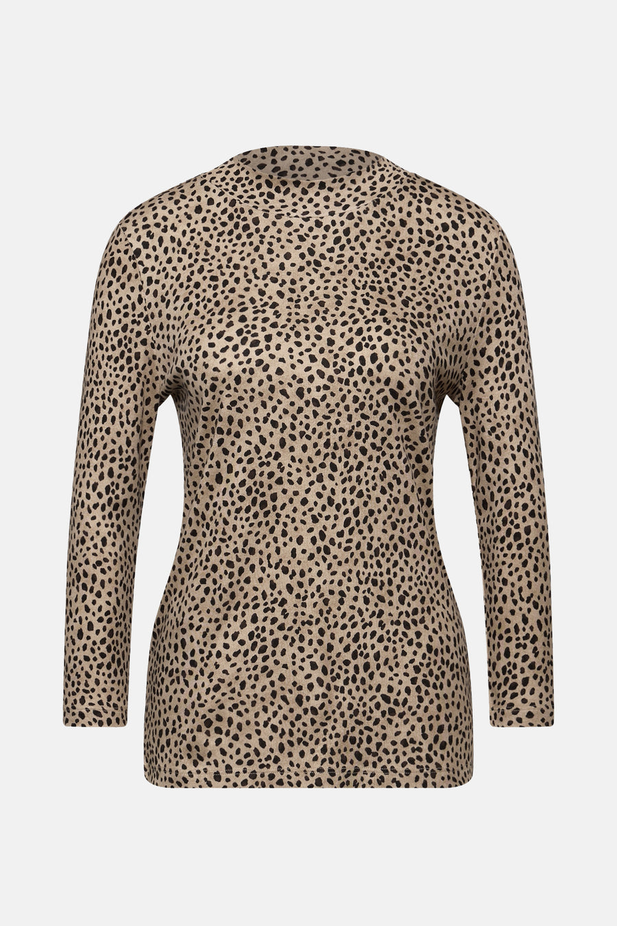 Multikleurig T-shirt met lange mouwen van STREET ONE met zwart gespikkeld patroon op een beige achtergrond.