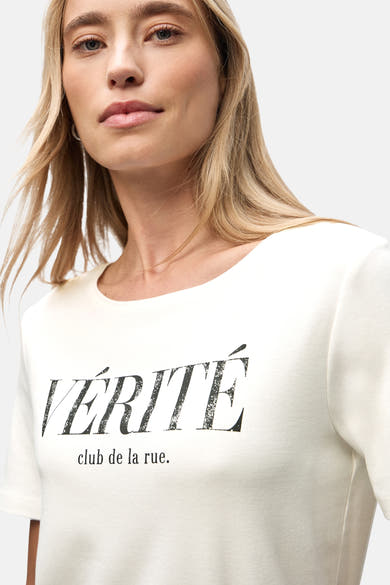 Wit T-shirt met korte mouwen van Street One, met zwarte opdruk "Street Club Truth".