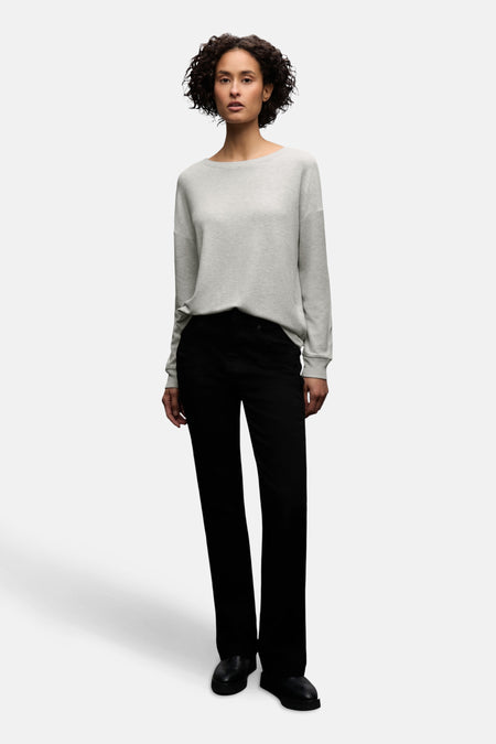 T-shirt à manches longues gris de STREET ONE, porté avec un pantalon noir droit.
