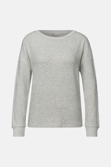 T-shirt à manches longues gris de Street One, avec bandes argentées décoratives sur les manches et les poignets.