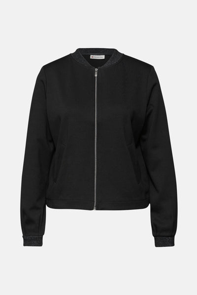 Gilet noir de Street One avec fermeture éclair sur le devant et détails scintillants au col et aux poignets.