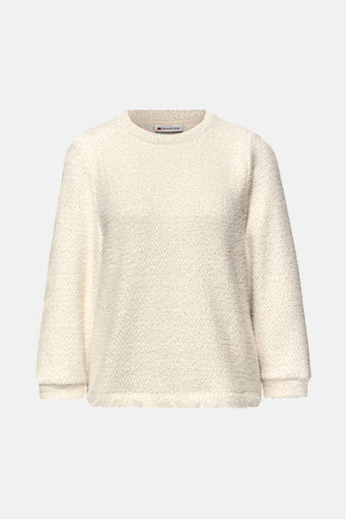Pull col rond blanc cassé de Street One, en maille bouclette texturée à motif chevron.