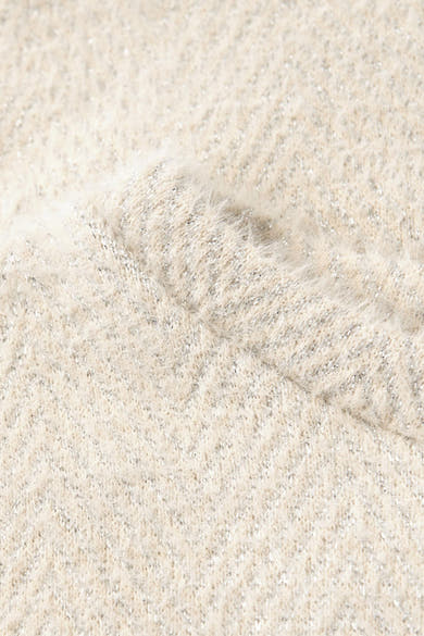Pull col rond blanc de STREET ONE, en maille texturée avec des fils brillants argentés.