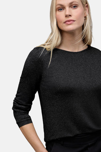 Top uni manches longues noir de Street One, avec texture brillante.