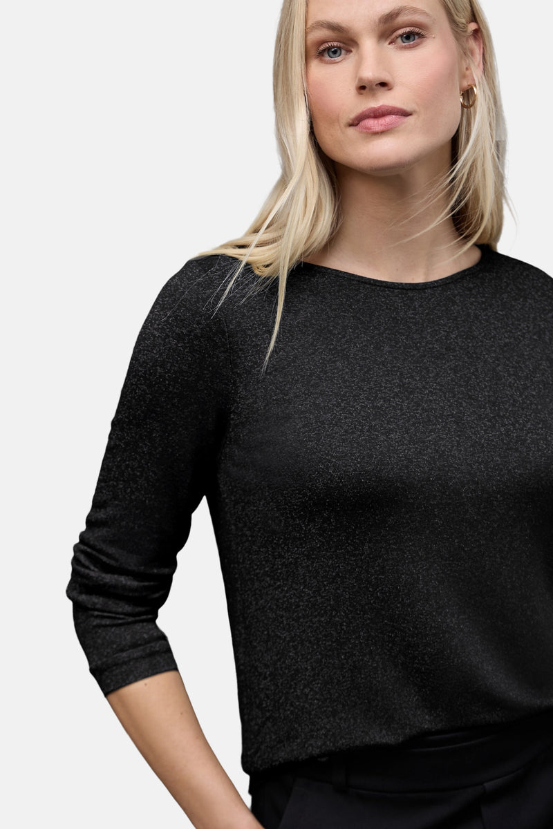Top uni manches longues noir de Street One, avec texture brillante.