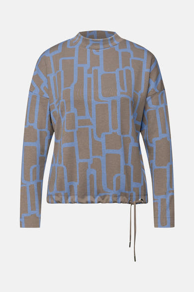 T-shirt à manches longues multicolore de Street One avec motif géométrique bleu.