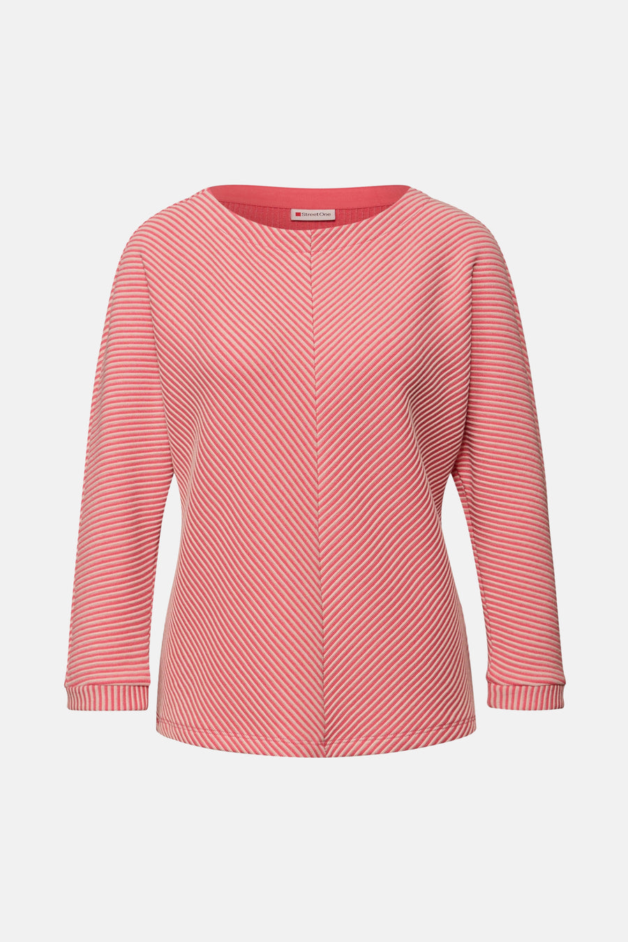 Top uni manches longues corail de Street One avec rayures en relief obliques sur l'ensemble.